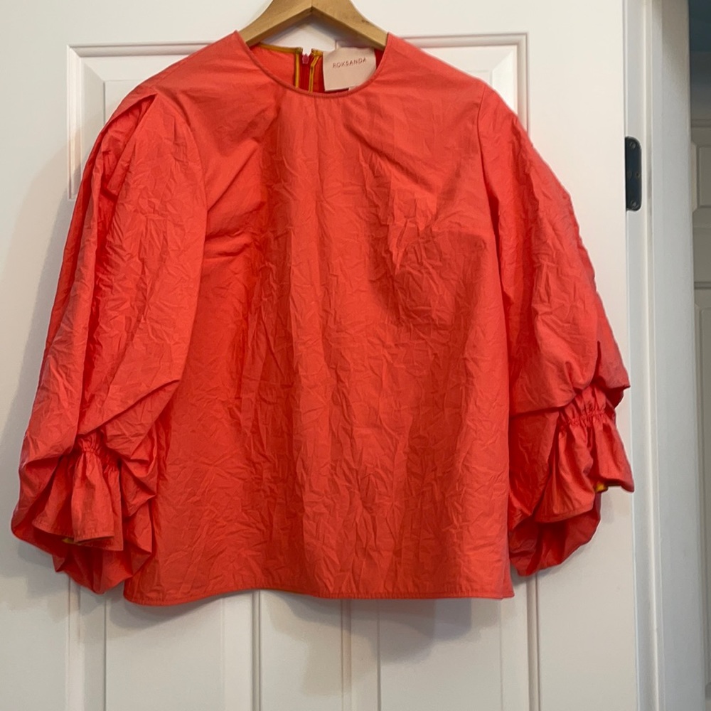 Rosanna Bright Coral Ruffled Puff-Sleeve Top